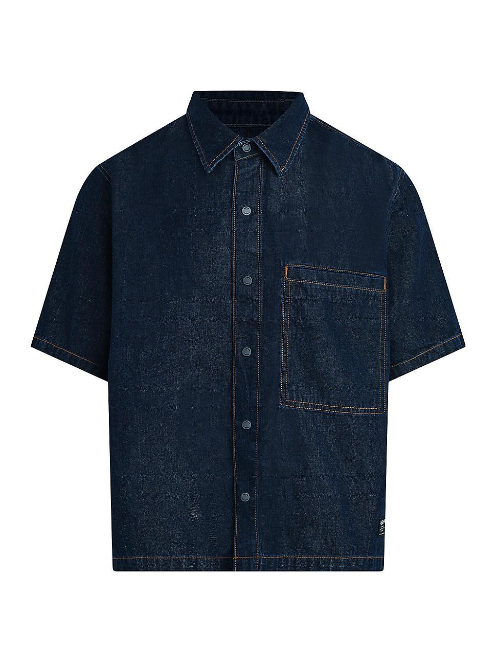 Hudson Denim Short Sleeve Button Front Crop Shirt Product Image