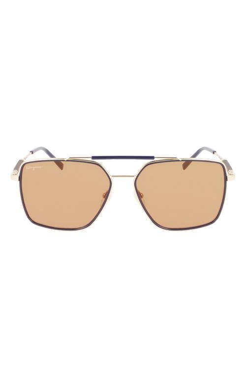 FERRAGAMO 59mm Rectangular Sunglasses In Gold/blue Product Image