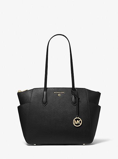 Michael Kors Marilyn Medium Saffiano Leather Top Zip Logo Charm Tote Bag Product Image