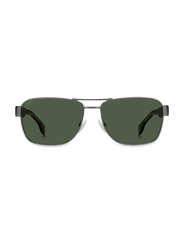 Mens 60MM Rectangular Havana Sunglasses Product Image