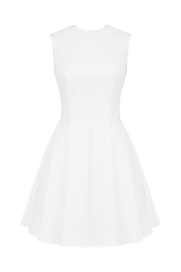 Claretta White Pleated Cotton Mini Dress Product Image