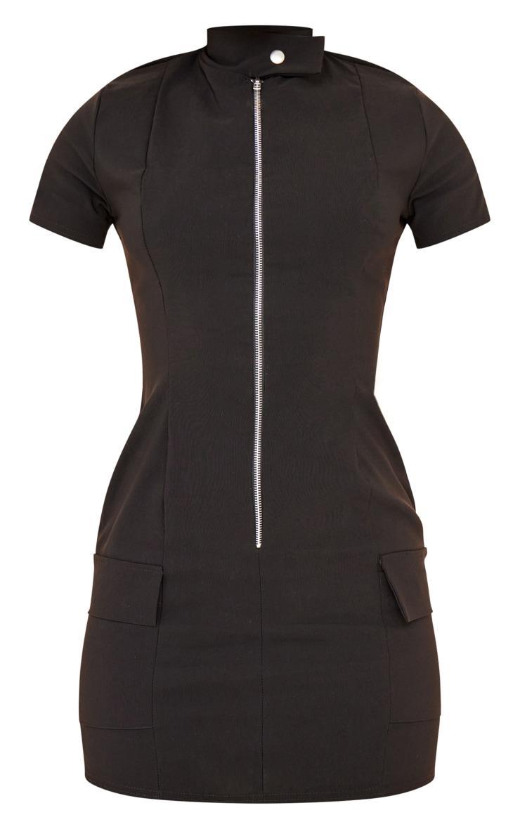 Black Stretch Woven Zip Pocket Bodycon Dress Product Image