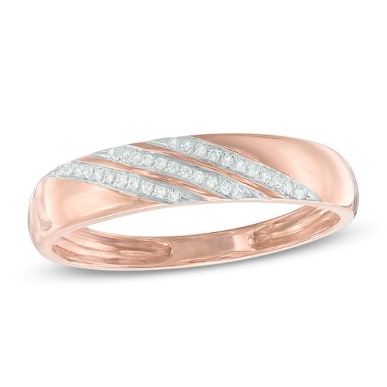 Men's Diamond Accent Comfort Fit Slant Wedding Band in 10K Rose Gold Product Image