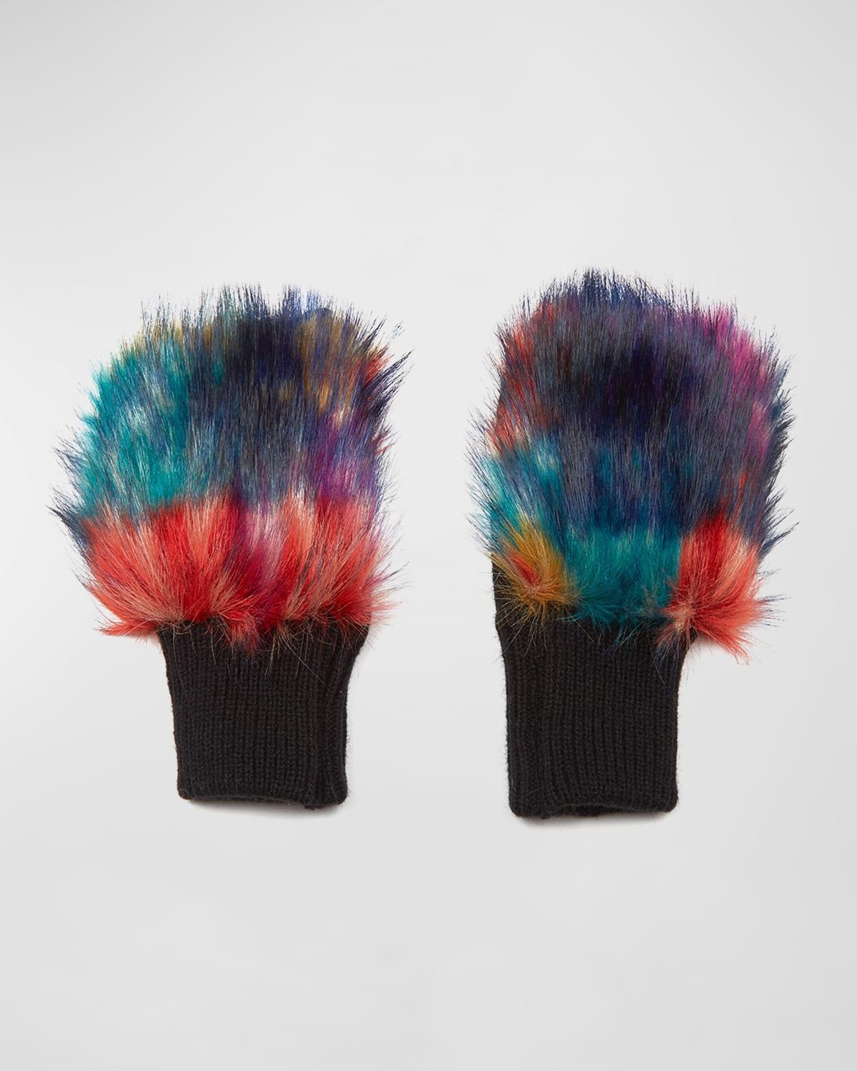 Multi-Color Wool & Faux Fur Mittens Product Image