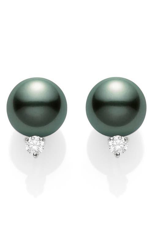 Mikimoto Black South Sea Pearl & Diamond Stud Earrings Product Image