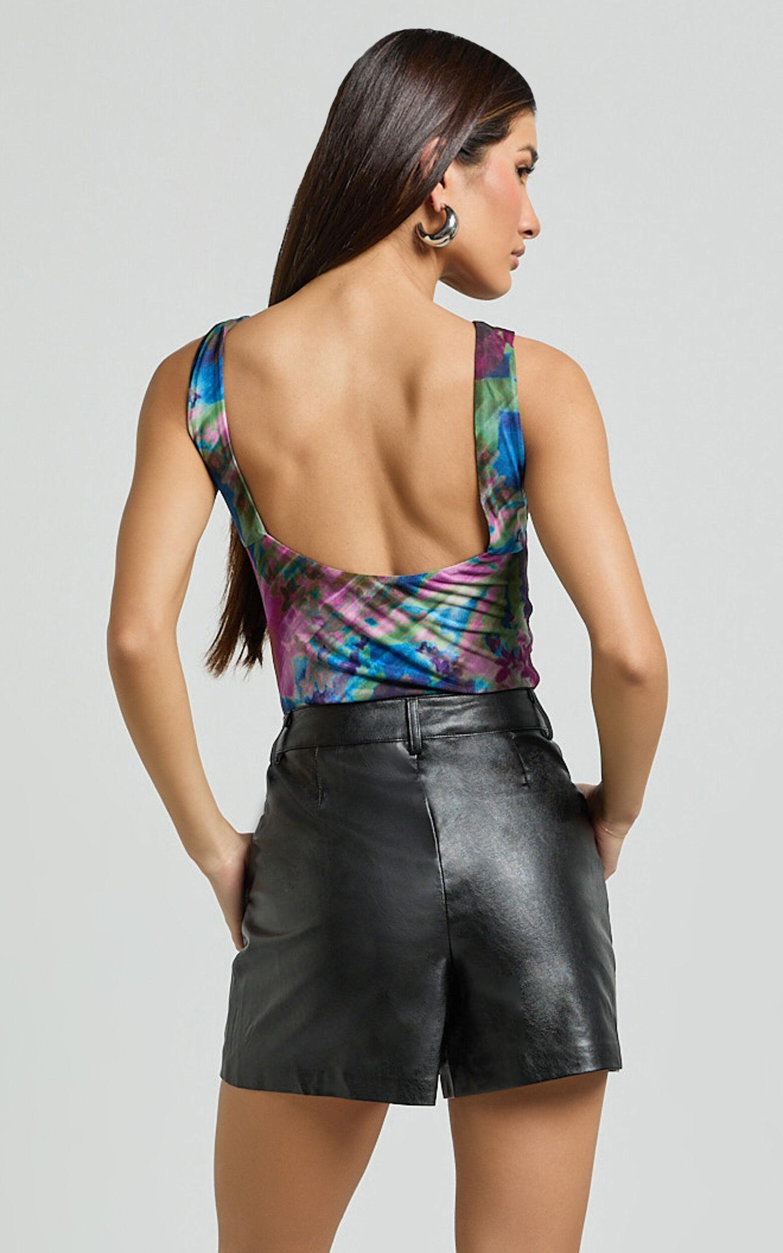 Farrah Top - Boat Neck Low Back Printed Mesh Top in Ethereal Iris Print Product Image