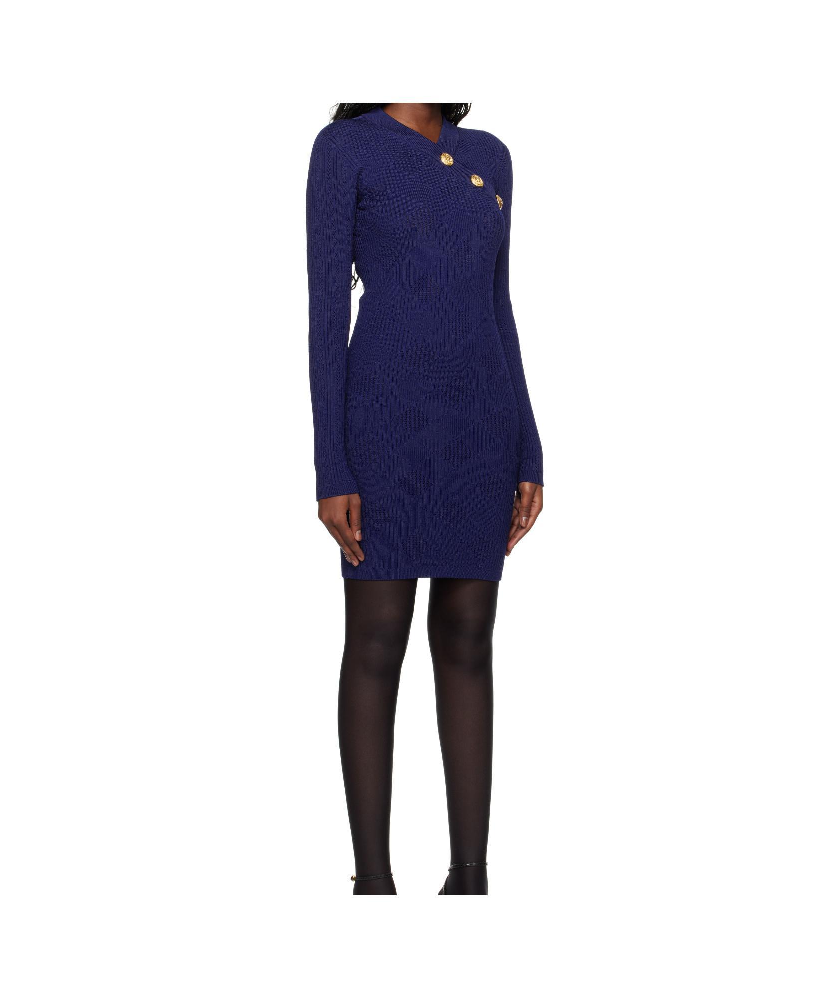 BALMAIN Long-sleeved Dress In Blue Product Image