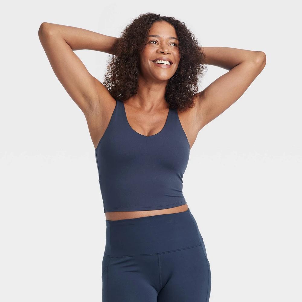 Womens Flex Light Support V-Neck Cropped Sports Bra - All In Motion Navy Blue M Product Image