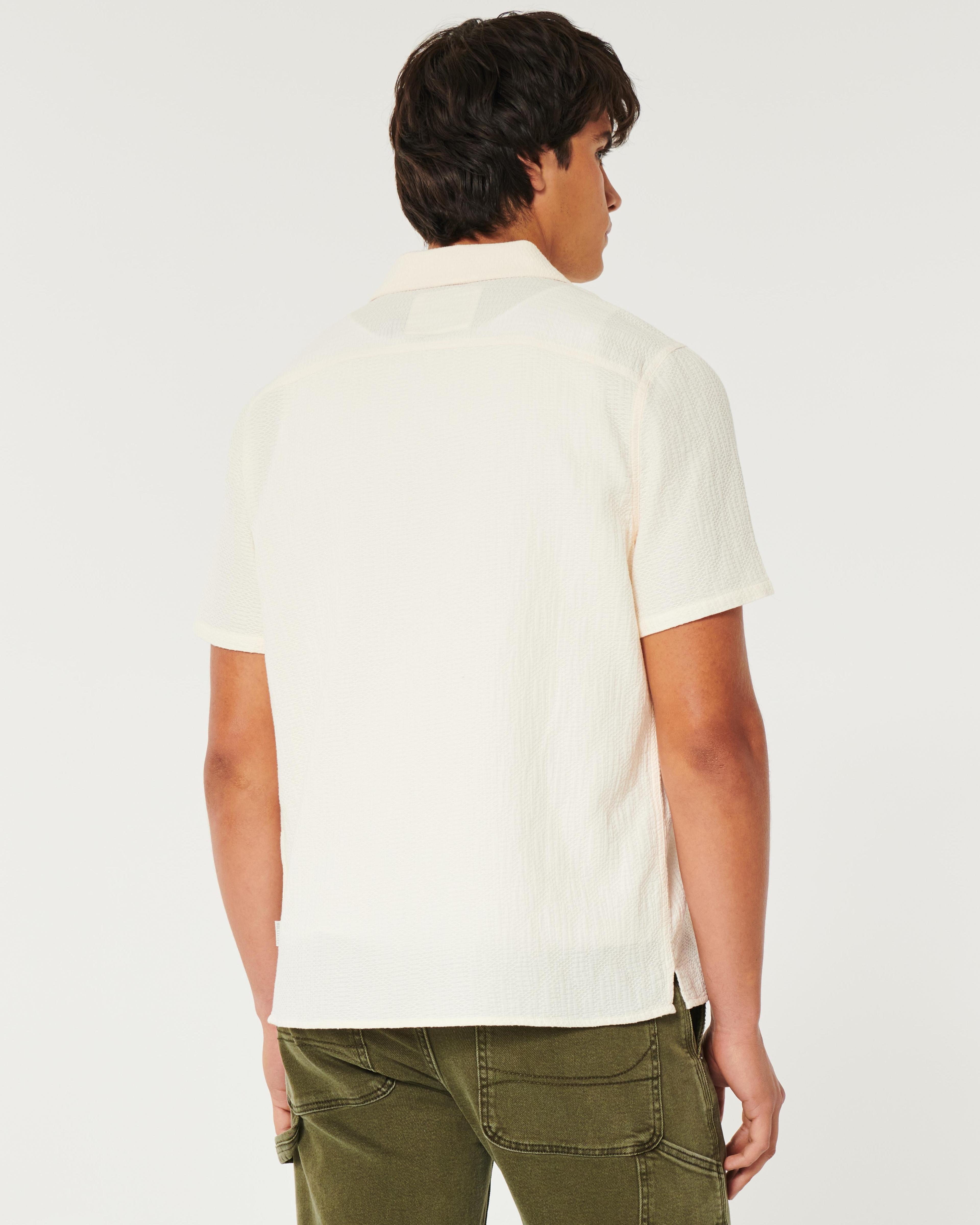 Short-Sleeve Textured Cotton Shirt Product Image