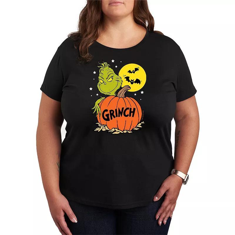 Plus Size Dr. Seuss Grinch Halloween Pumpkin Graphic Tee, Womens Blue Product Image