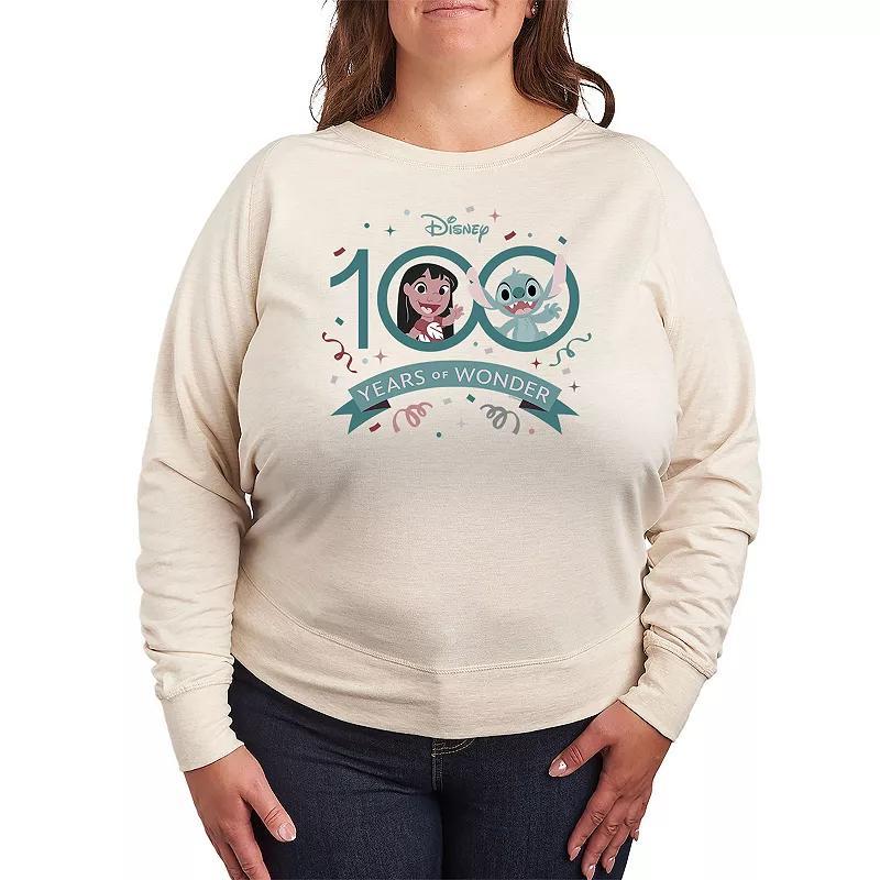 Disney 100 Lilo & Stitch Plus Size Lightweight French Terry Sweatshirt, Womens Beigh Green Product Image