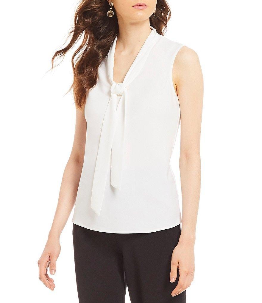 Kasper Tie V-Neck Sleeveless Crepe de Chine Top Product Image