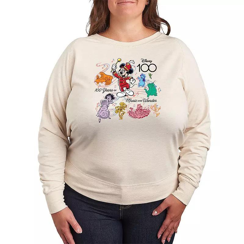 Disney 100 Plus Size Character Grid Lightweight French Terry Sweatshirt, Womens Beigh Green Product Image