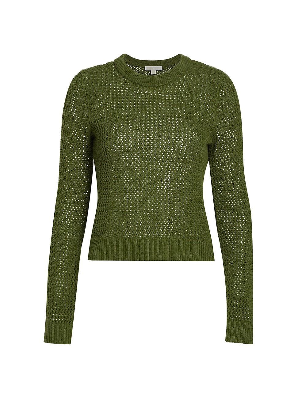 Womens Open-Knit Merino-Wool Crewneck Sweater product image