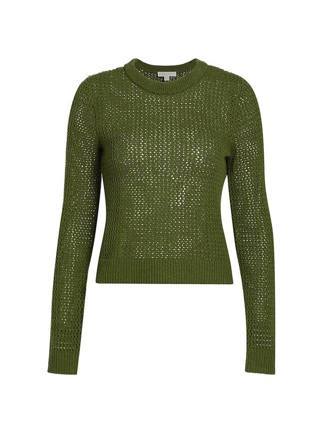 Womens Open-Knit Merino-Wool Crewneck Sweater Product Image