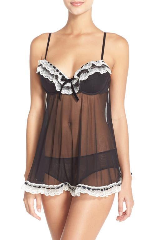 Black Bow Ruffles Galore Underwire Chemise & Hipster Briefs Product Image