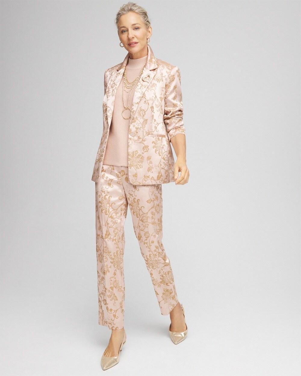 Satin Jacquard Straight Ankle Pants Product Image