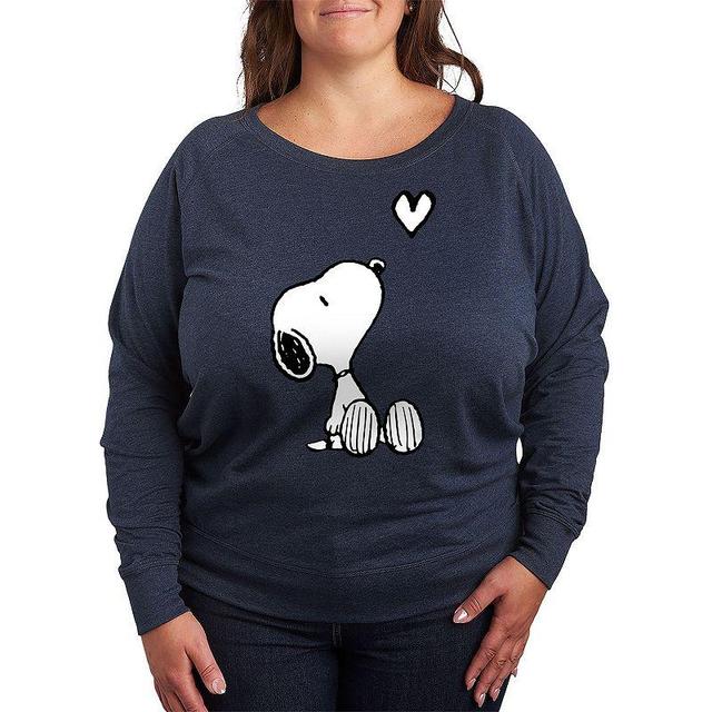 Plus Size Peanuts Valentines Snoopy Heart Graphic Tee, Womens Grey Green Product Image