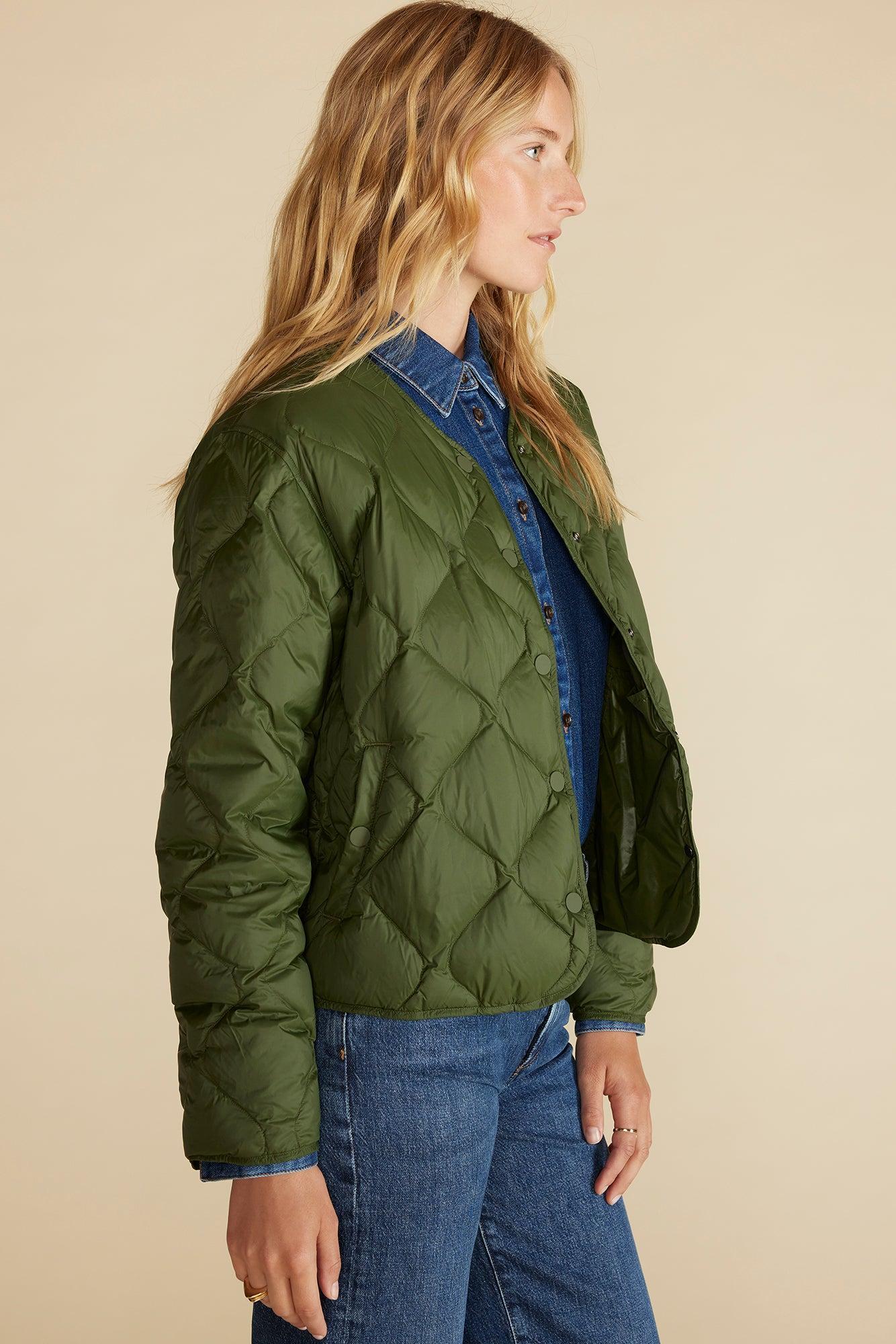 Solene Quilted Puffer Jacket - Olive Green Product Image