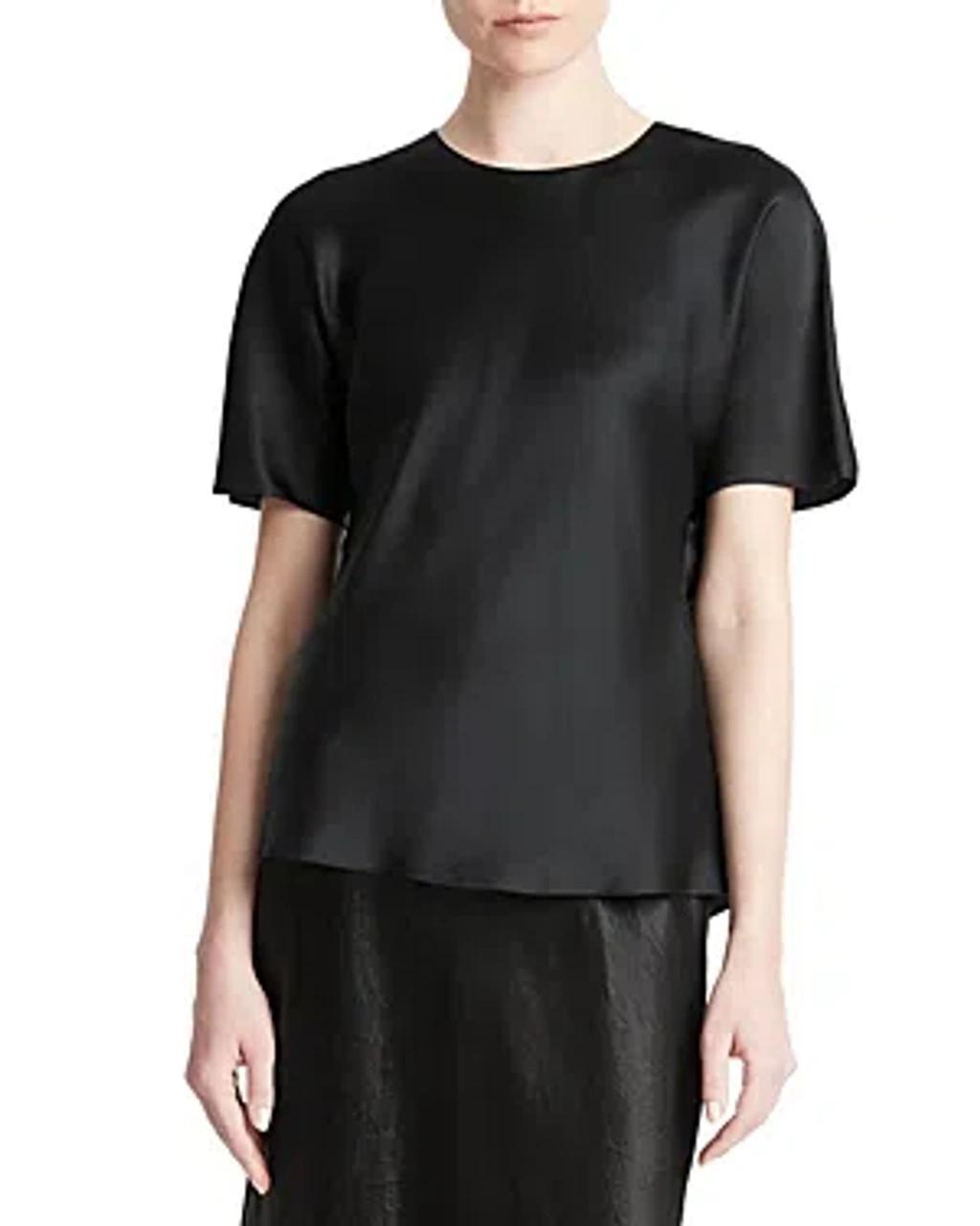 Bias Cut Silk Satin T-shirt In Black Product Image