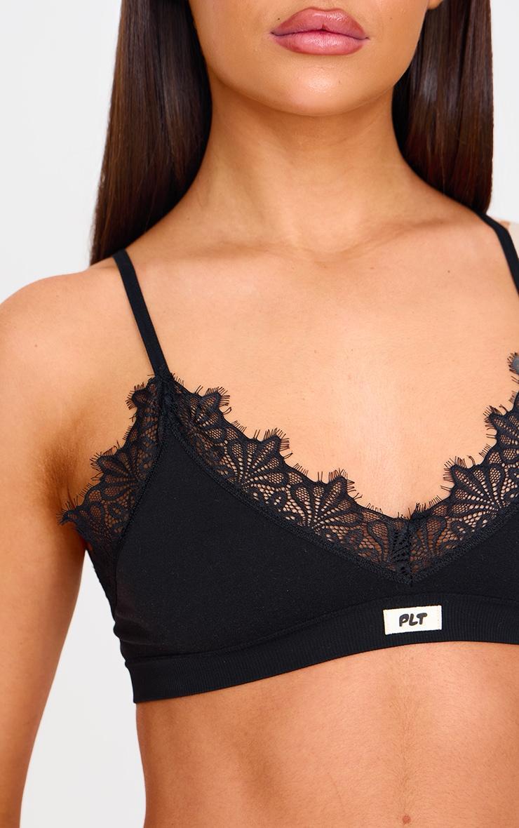 PRETTYLITTLETHING Black Badge Lace Trim Bra Product Image