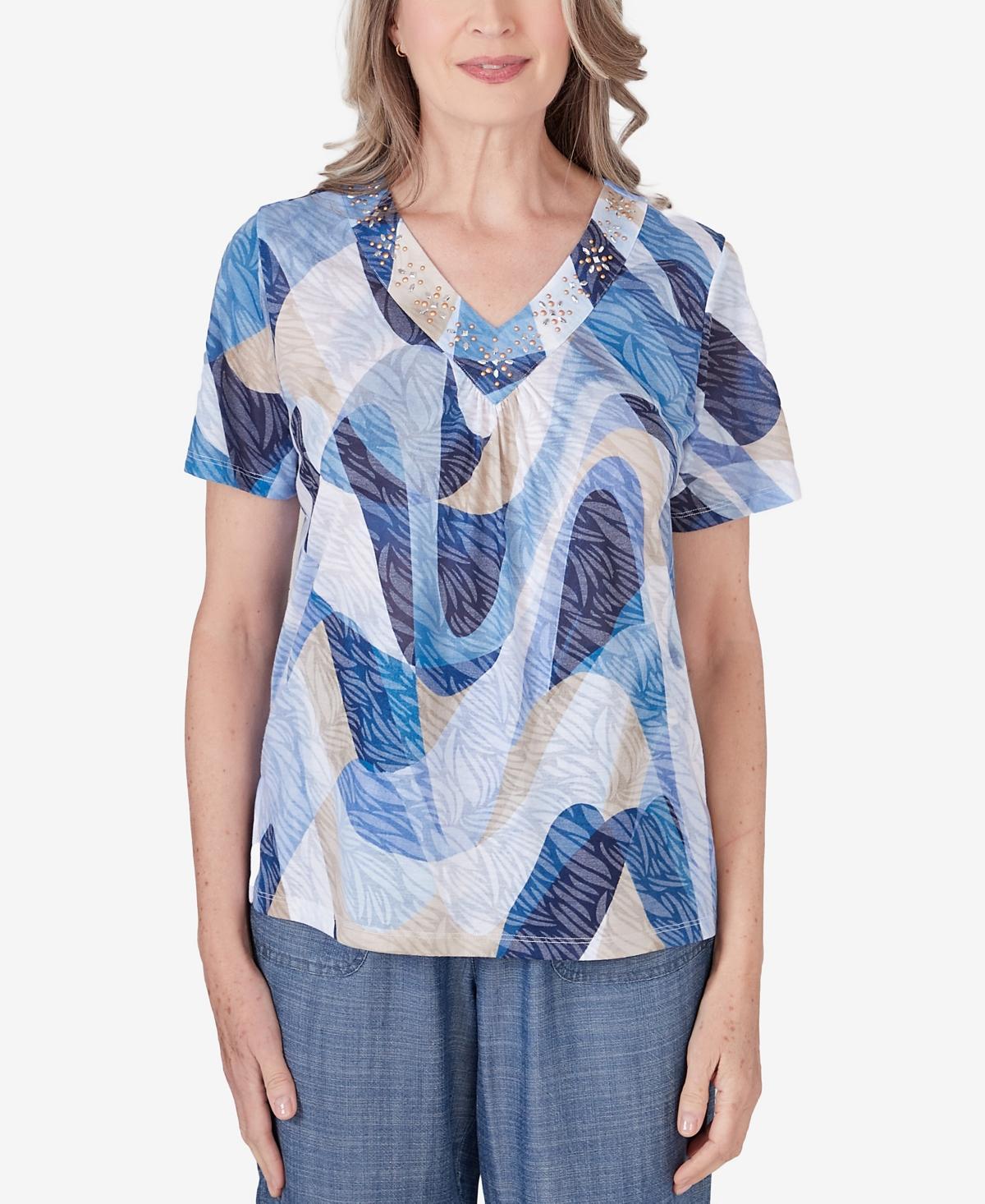 Alfred Dunner Womens Bayou V-neck Wavy Abstract Top product image