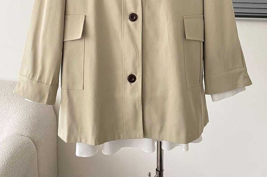 Collar Plain Single-Breasted Trench Coat Product Image