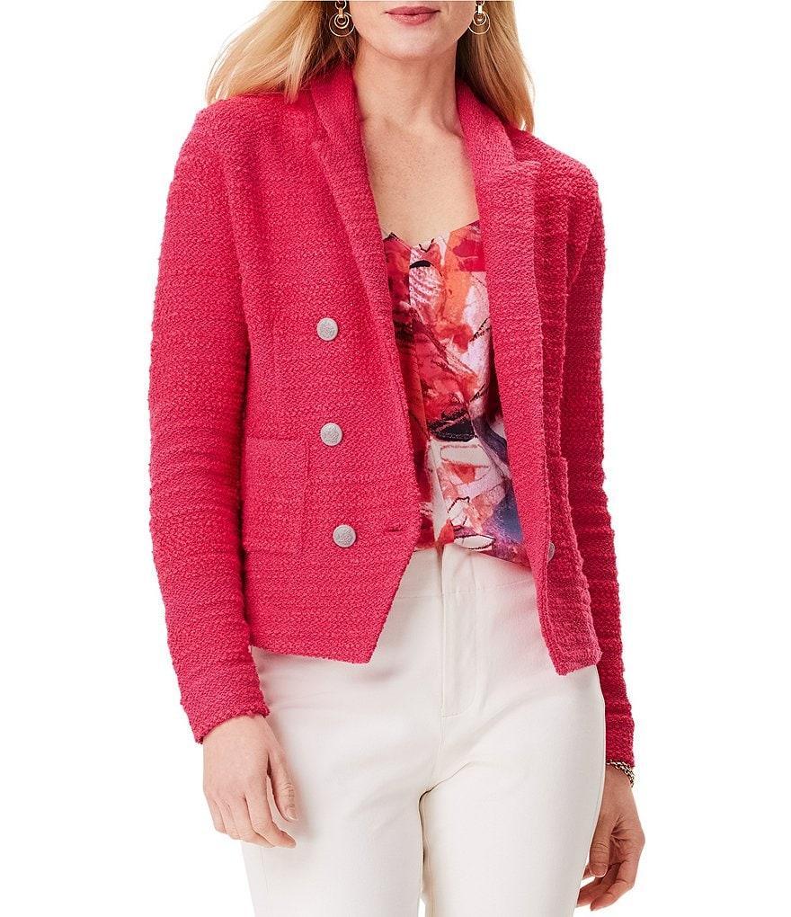 NIC + ZOE Textured Femme Boucle Knit Double Breasted Peak Lapel Long Sleeve Jacket Product Image