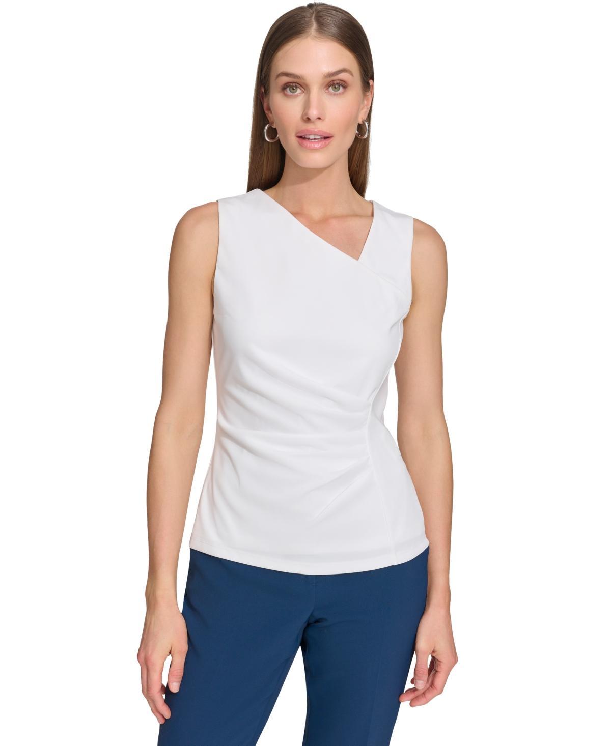 Dkny Womens Asymmetrical-Neck Ruched Sleeveless Top Product Image