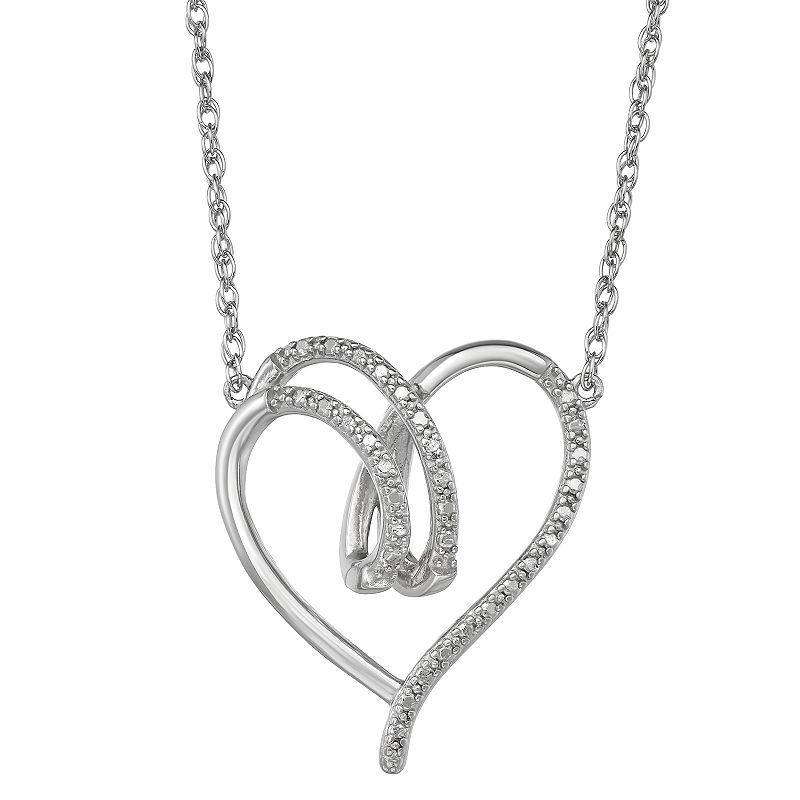 Sterling Silver Diamond Accent Open Heart Necklace, Womens Product Image