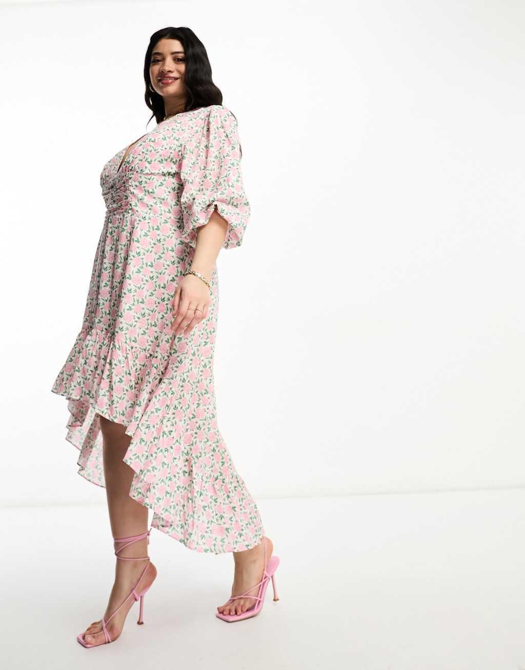 Collective The Label Curve Exclusive high-low ruffle maxi dress in ivory rose Product Image