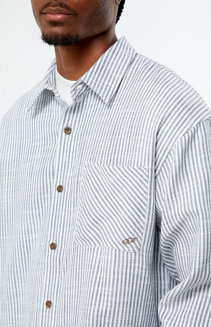 Men's Striped Long Sleeve Shirt in Blue/White - Product Image