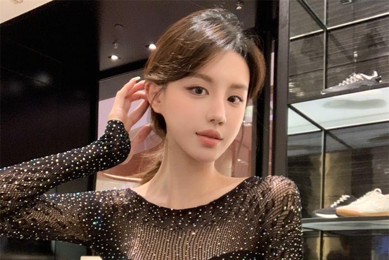 Long-Sleeve Rhinestone Bodysuit Product Image