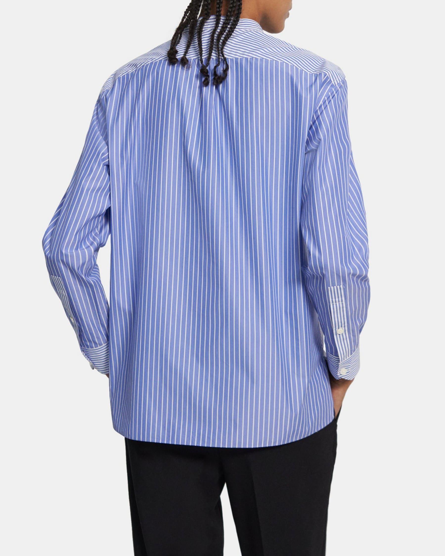 Striped Cotton Band-Collar Shirt Product Image