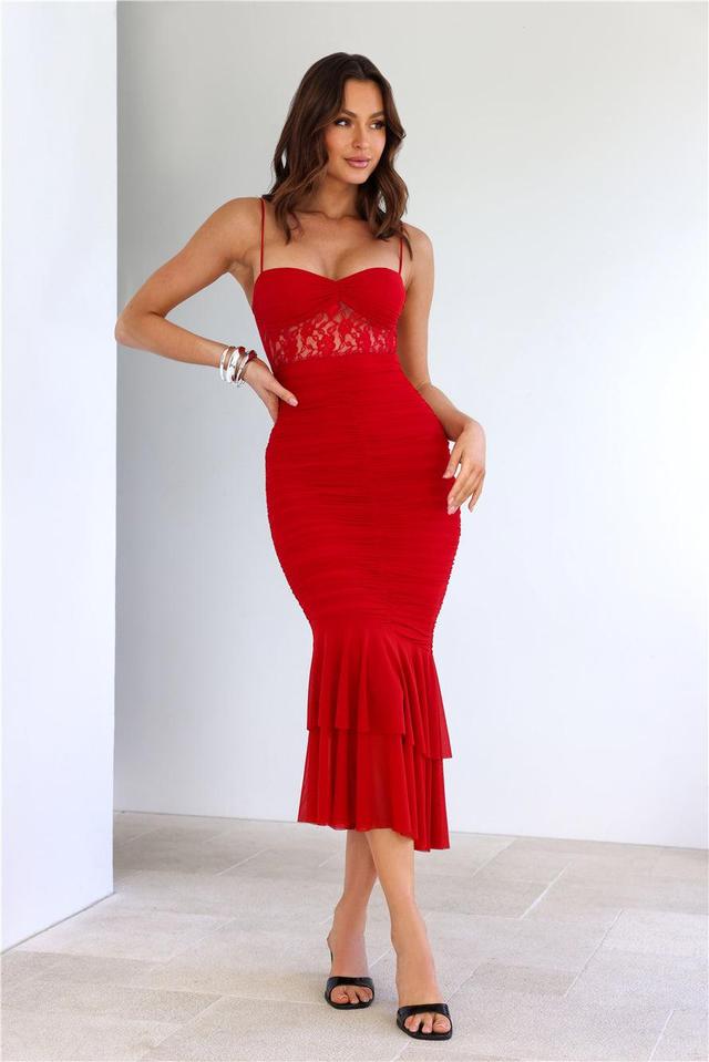 All Gathered Mesh Maxi Dress Red Product Image