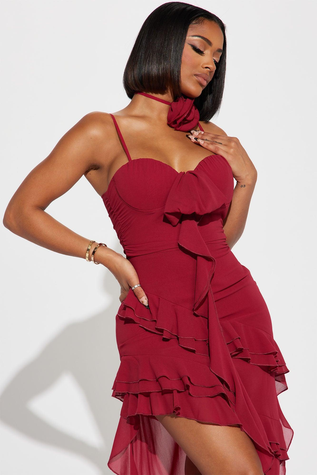 Karina Ruffle Maxi Dress - Wine Product Image