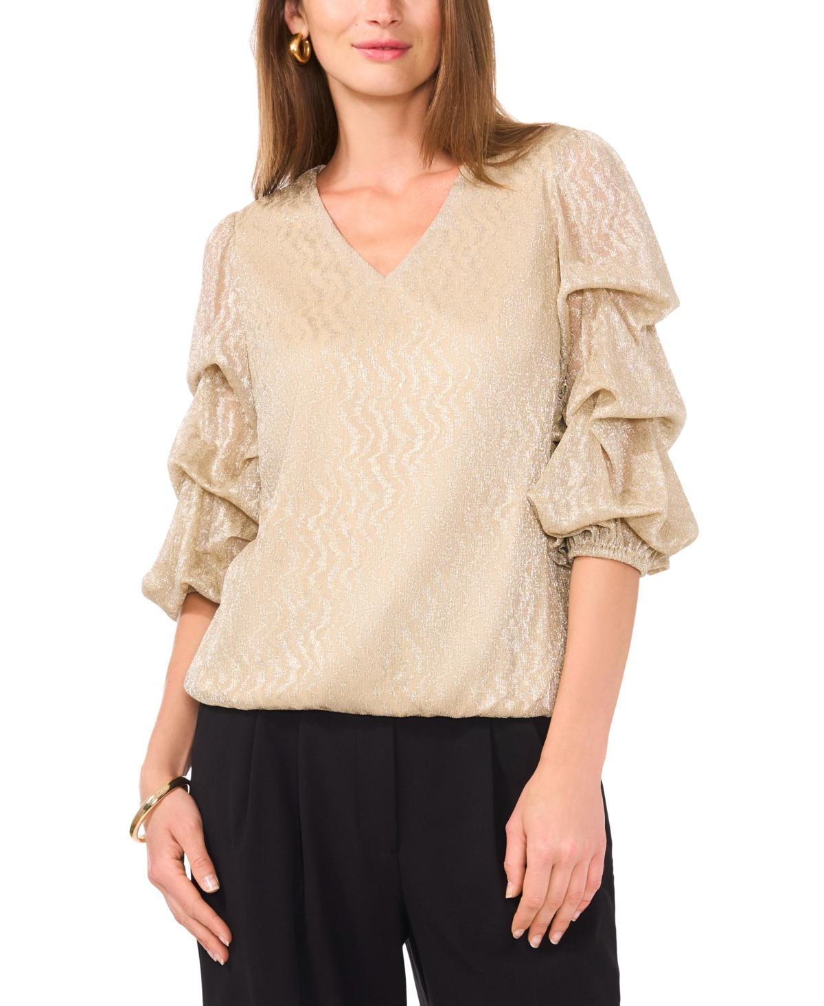 Vince Camuto Womens Metallic V-Neck Lantern-Sleeve Top Product Image