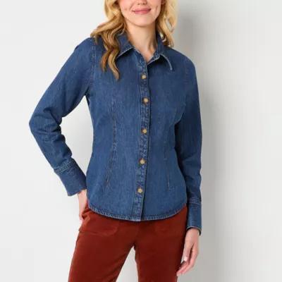 a.n.a Womens Long Sleeve Denim Blouse Product Image