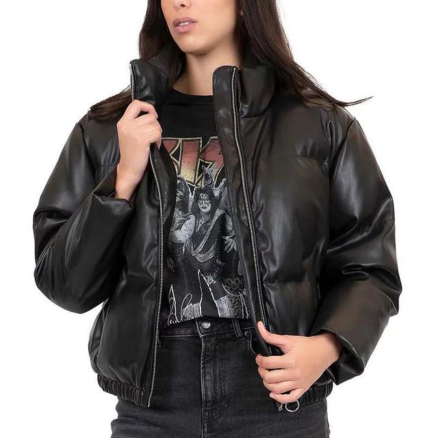 Juniors Coffee Shop Faux Leather Puffer Coat, Womens Product Image