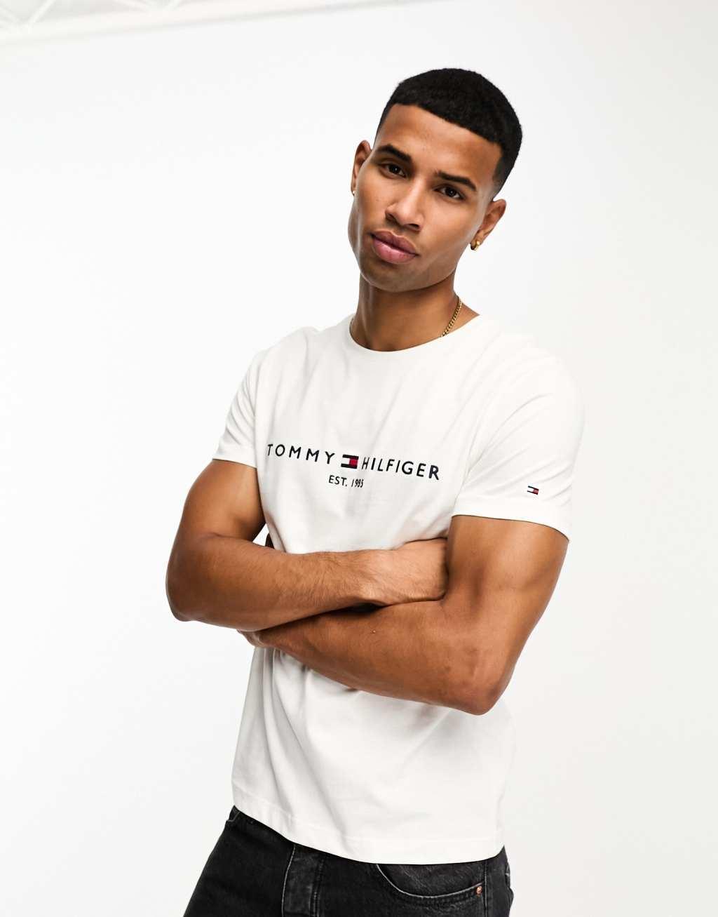 Tommy Hilfiger embroidered flag logo t-shirt in white Product Image