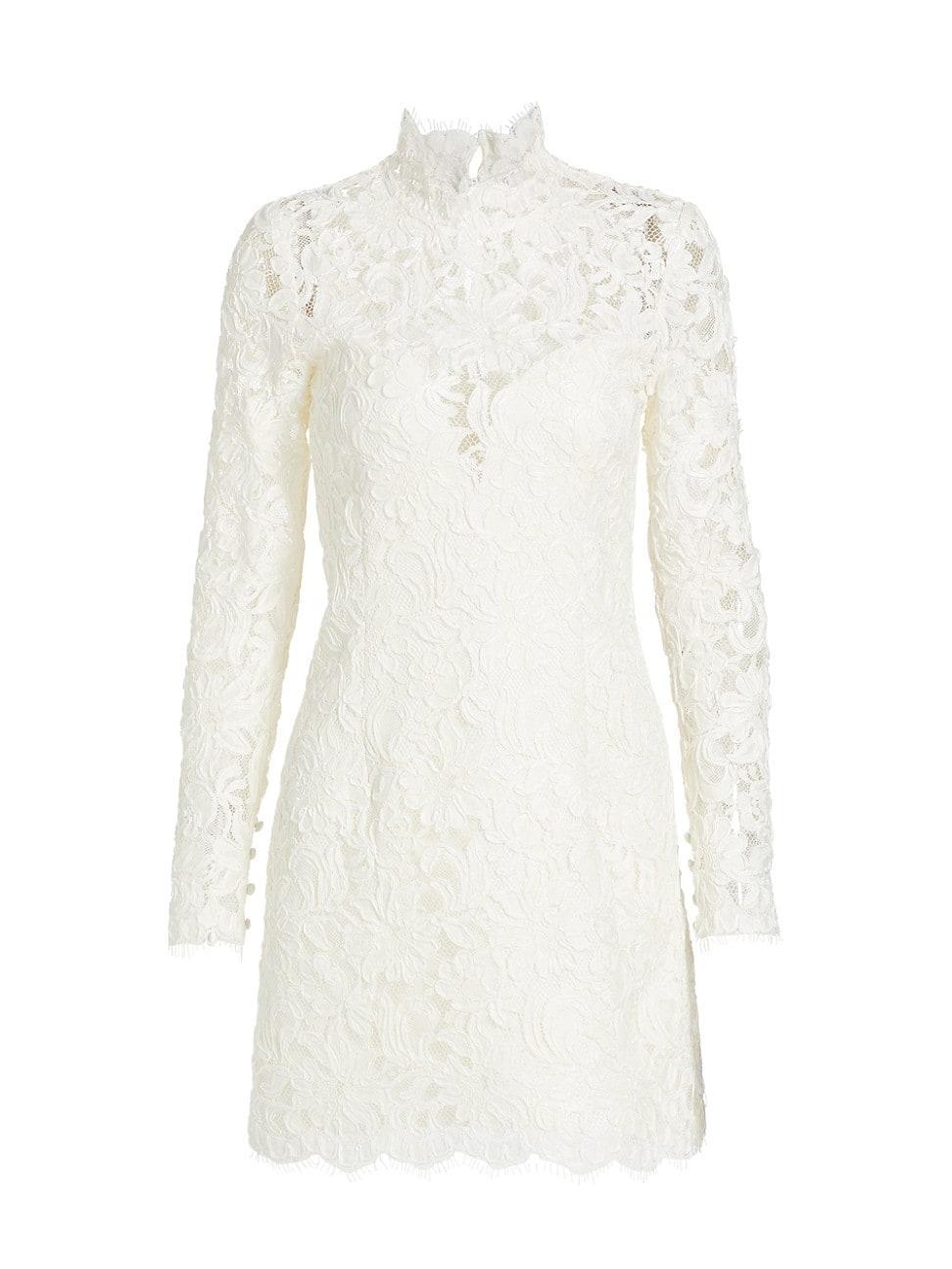 Womens Long-Sleeve Embroidered Lace Minidress Product Image