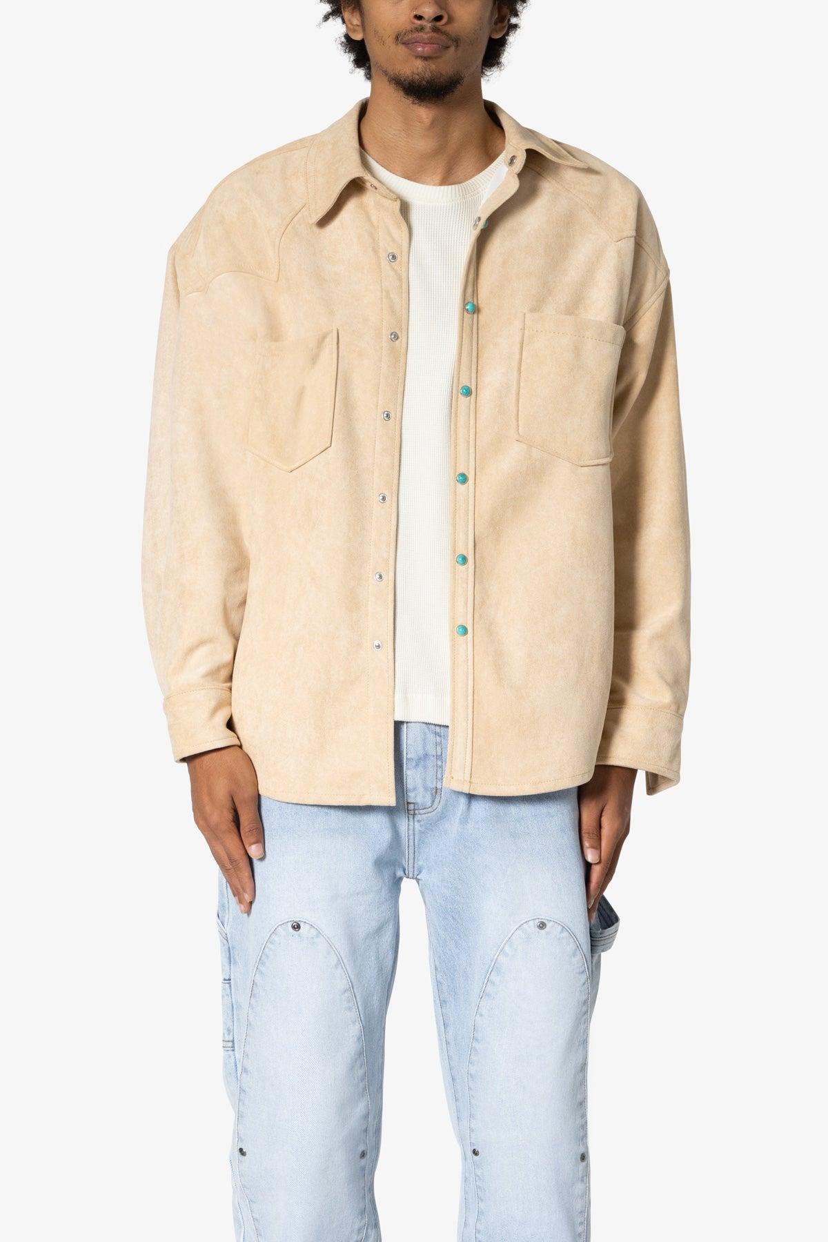 Sand Suede Button Up Jacket - Tan Product Image