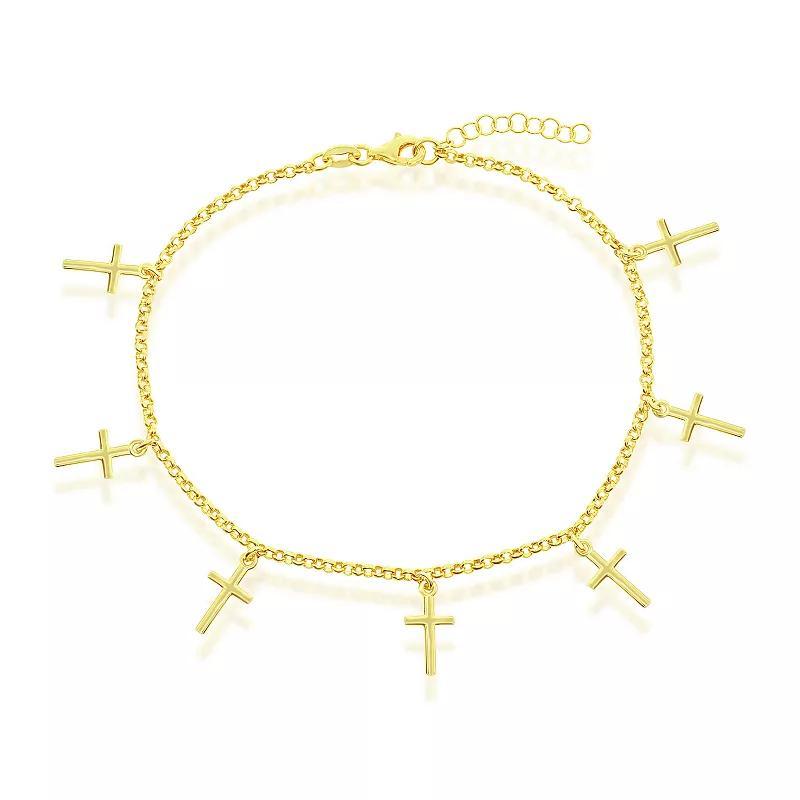 Argento Bella Gold Over Silver Cross Charms Rolo Chain Anklet, Womens Gold Tone Product Image