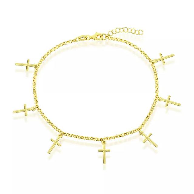 Argento Bella Gold Over Silver Cross Charms Rolo Chain Anklet, Womens Gold Tone Product Image