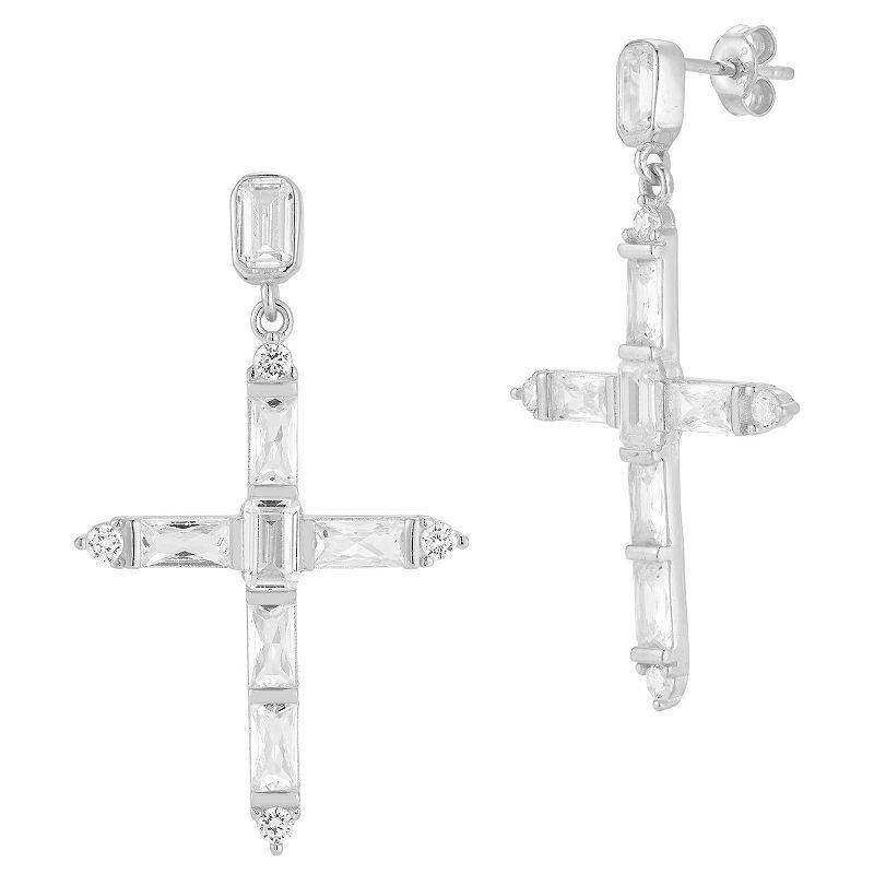 Sunkissed Sterling Sterling Silver Cubic Zirconia Cross Drop Earrings, Womens, Silver Tone Product Image