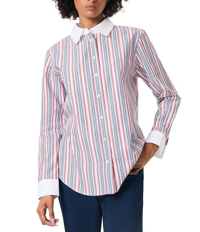 Jones New York Contrast Vertical Stripe Collared Button Front Shirt Product Image