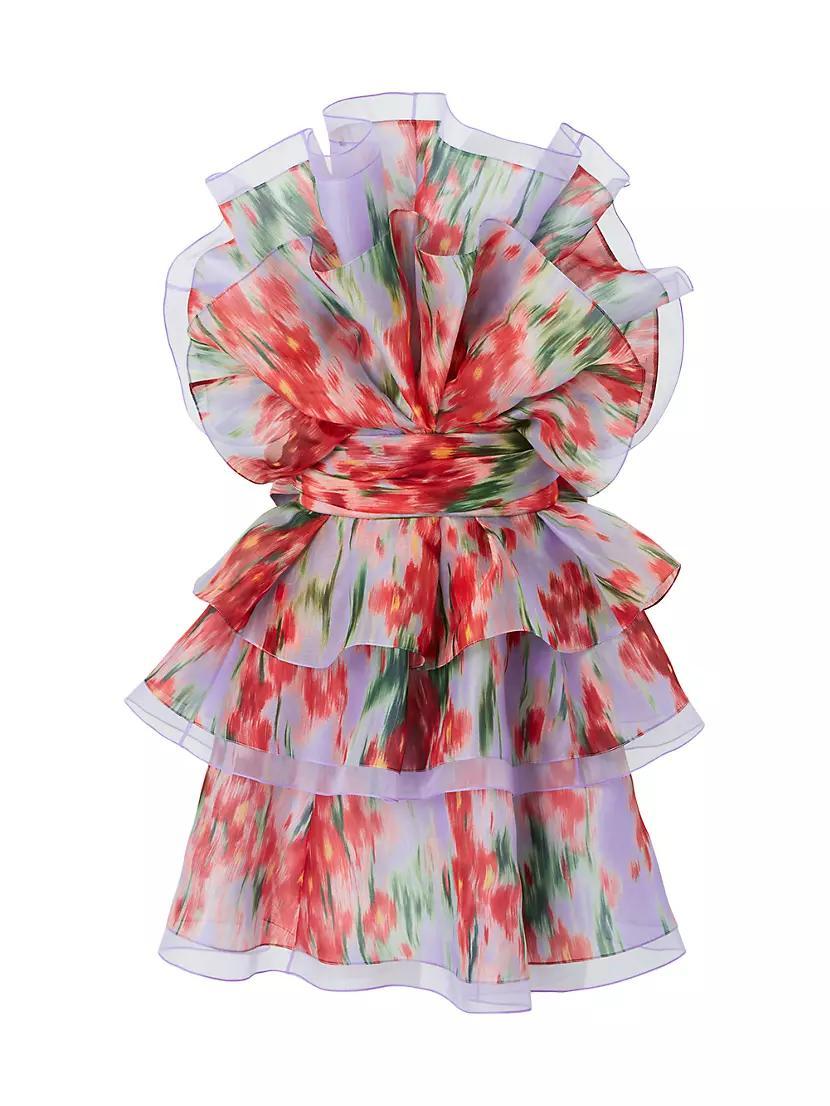 Floral Silk Ruffled Strapless Minidress Product Image