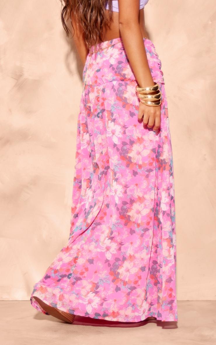 Hot Pink Floral Print Twist Front Maxi Skirt Product Image