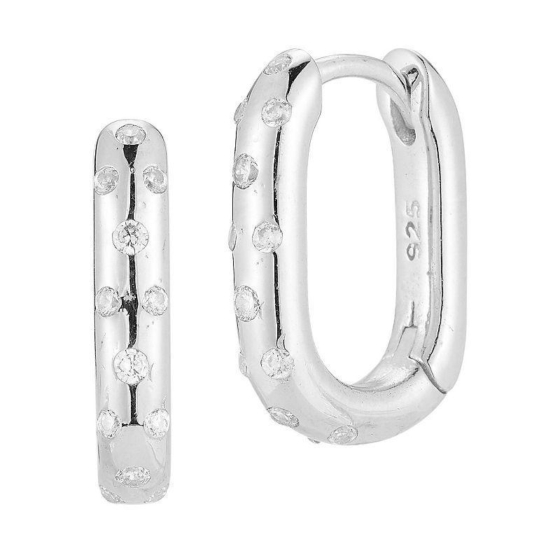 Sunkissed Sterling Sterling Silver Cubic Zirconia Oval Hoop Earrings, Womens, Silver Tone Product Image