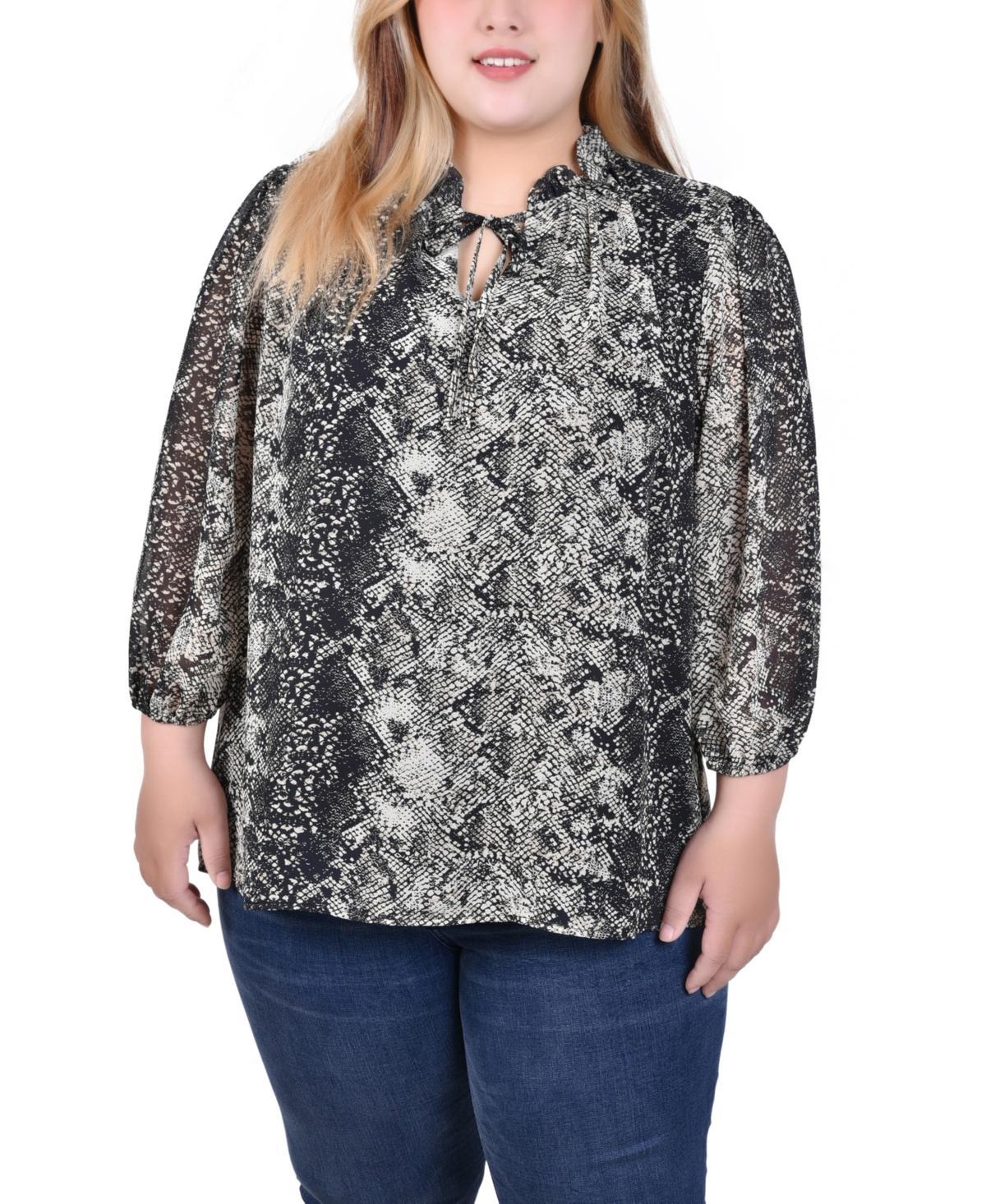 Ny Collection Plus Size 3/4 Sleeve Chiffon Blouse Product Image